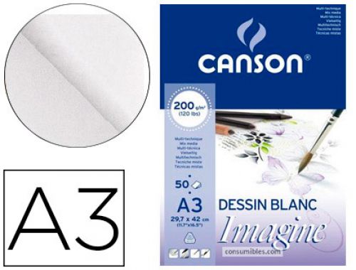 Bloco de desenho multitecnicas canson imagine din a3 colado liso 29,7x42 cm 50 folhas 200 gr , Canson , 64843 , 3148950060075
